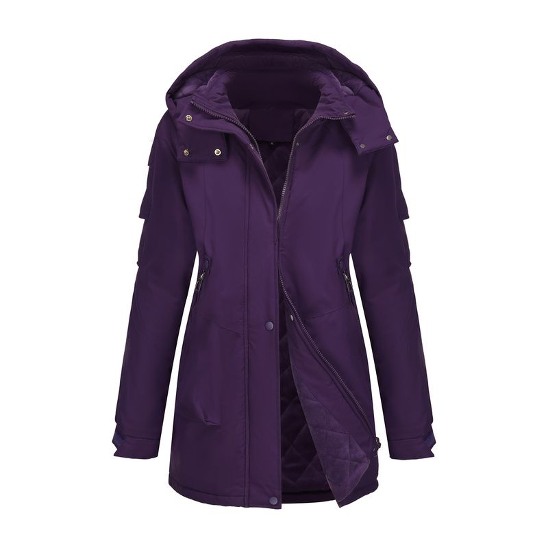 Damen-Winterjacke mit abnehmbarer Kapuze – Winddichter Parka mit Fleecefutter, wasserabweisende Wanderoberbekleidung für Reisen und Pendeln_voghion.com
