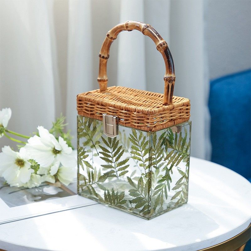 Summer New High-End Box Niche Design Women's Bamboo Handle Acrylic Transparent Small Bag_voghion.com
