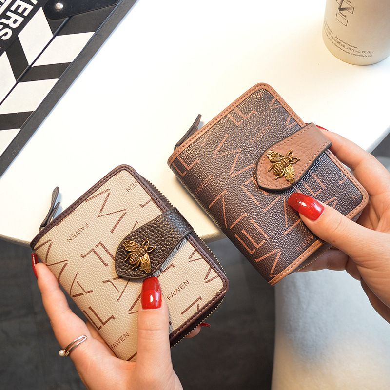 Cartera pequeña para mujer (2025), de cuero estampado corto, con ranuras para múltiples tarjetas, con clip para billetes y monedero._voghion.com