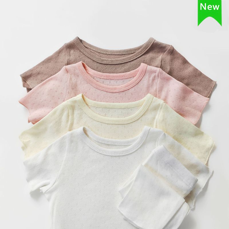 Sommer-Schlafanzug für Mädchen im koreanischen Stil aus reiner Baumwolle der Klasse A, Anzug für Zuhause, kurzärmelig, atmungsaktiv, klimatisierte Kleidung für Jungen, Kinderanzug_voghion.com