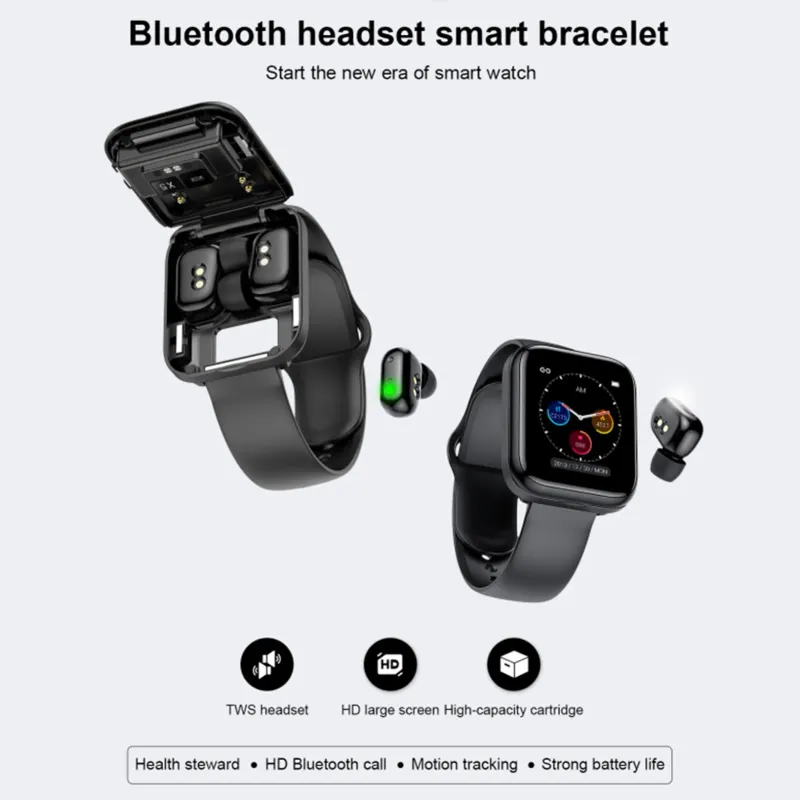 Newest 2 In 1 Smart Watch With Earbuds Wireless TWS Earphone X5 Headphone Heart Rate Monitor Full Touch Screen Music_voghion.com