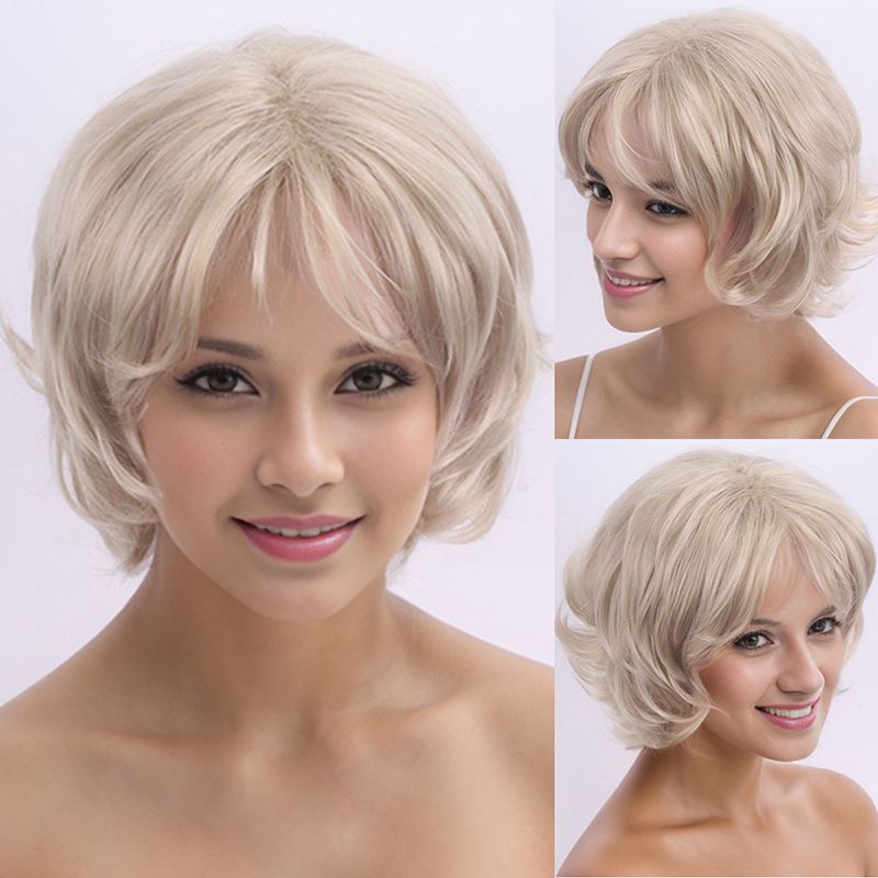 Extension per capelli, parrucche per donne, moda, capelli corti, biondo chiaro, riga laterale, capelli corti e lisci, parrucca in fibra chimica, copricapo_voghion.com