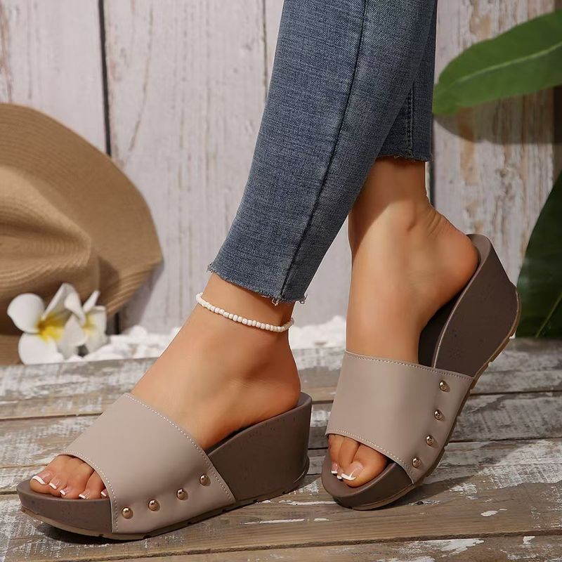 Summer Women's Platform Wedge Slides - Wide Width One Strap Chunky Sole Sandals For Casual Comfort_voghion.com