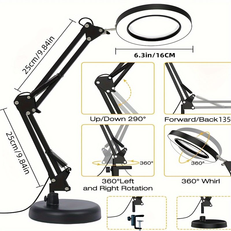 1pc 2-in-1 Magnifier with Light and Stand - 5x Magnifying Glass with 3 Color Modes and Stepless Dimming - Perfect for Close Work and Reading_voghion.com