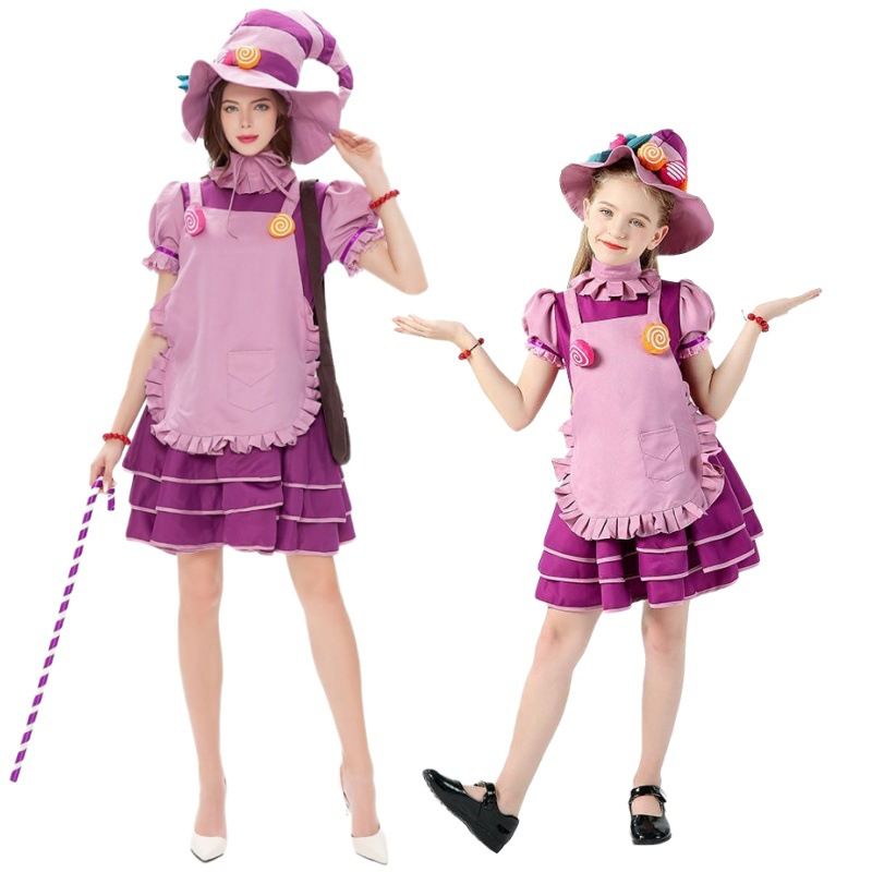 Halloween cukorka boszorkány cosplay felnőttnek, lánynak, gyermeknek, szülő-gyermek cosplaynek, sminknek, táncnak, színpadi jelmeznek_voghion.com