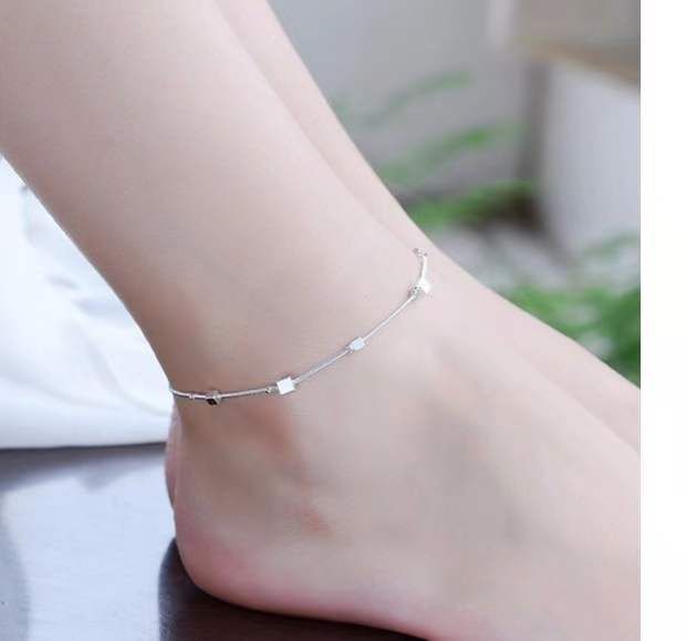 Korean Style Women's Anklet Square Round Bead Matching Design Fashion Jewelry Foot Accessories_voghion.com