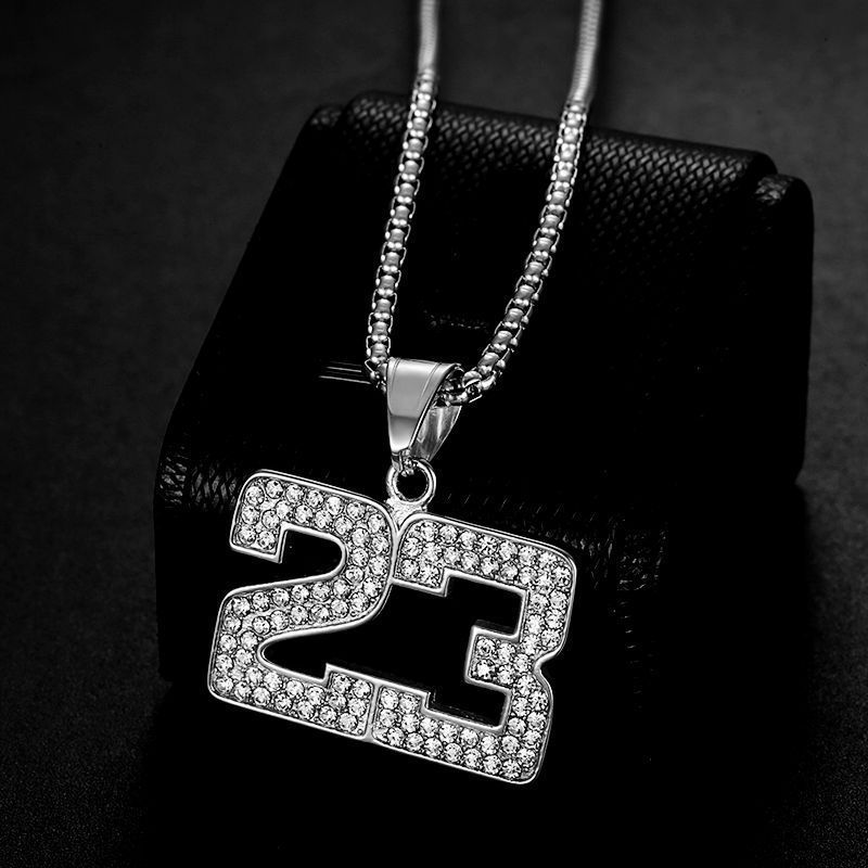 New Hip-Hop Jewelry Titanium Steel Gold-Plated Diamond-Studded Basketball Number 23 Pendant Necklace_voghion.com