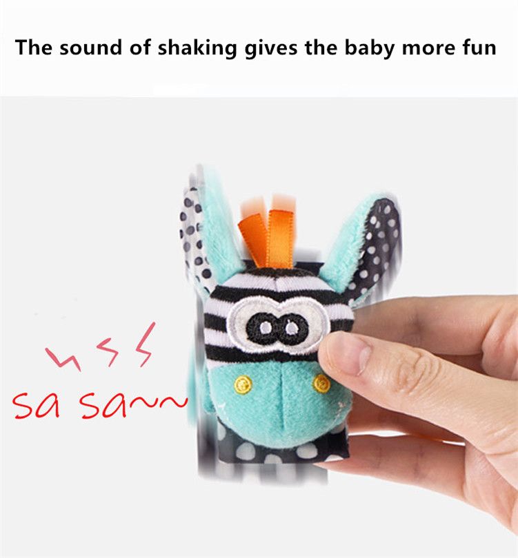 0-12 måneder Baby Rangler Legetøj Dyrestrømper Håndledsrem +Rattle Babyfodsokker Bug Håndledsstrop Småbørnssokker Suttelegetøj_voghion.com