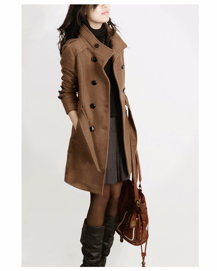 Women's slim long double-sided woolen coat trench coat_voghion.com
