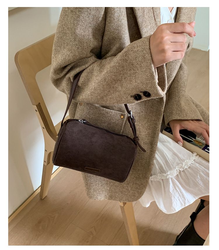 Borsa a tracolla singola da donna, in morbida pelle scamosciata, casual, alla moda, autunno inverno, con secchiello e cilindro_voghion.com