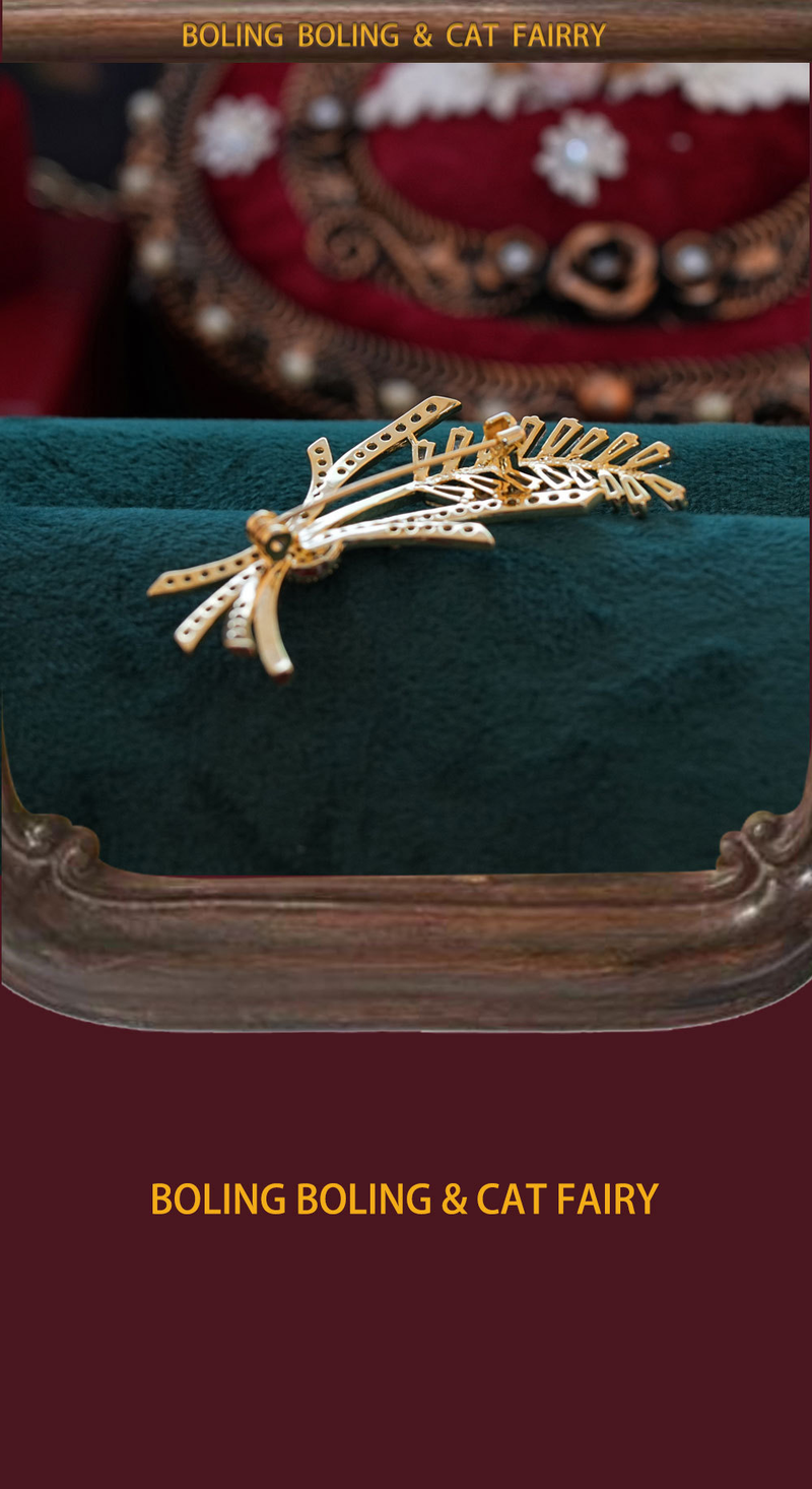 Spilla di grano in stile autunnale e invernale in ottone placcato oro, spilla intarsiata con micro zirconi, spilla di alta qualità_voghion.com