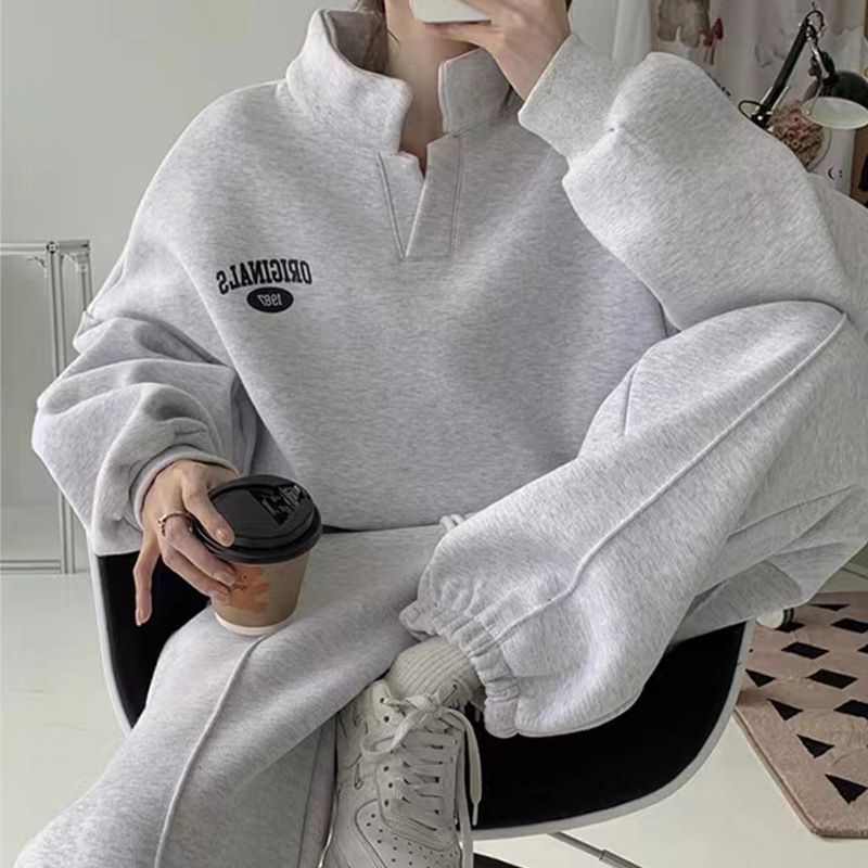 Sweatshirt und Jogginghose Modedesign für Damen 2025 Herbst Winter Neu Fleecegefüttert Laufsport Casual Zweiteilig_voghion.com