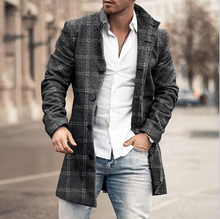 Veste longue décontractée à col rabattu pour homme, en laine imprimée CT 2025, collection automne-hiver_voghion.com