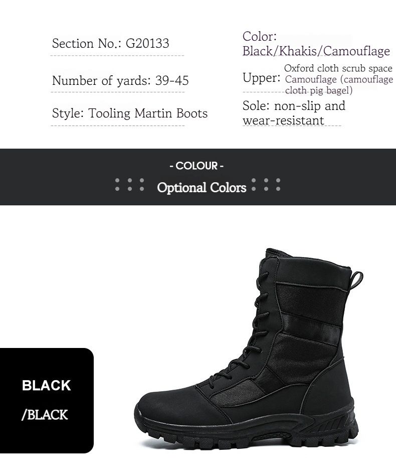 Stivali militari da esterno antiscivolo alla moda alti Stivali da combattimento resistenti all'usura Stivali da lavoro impermeabili alla moda con lacci_voghion.com