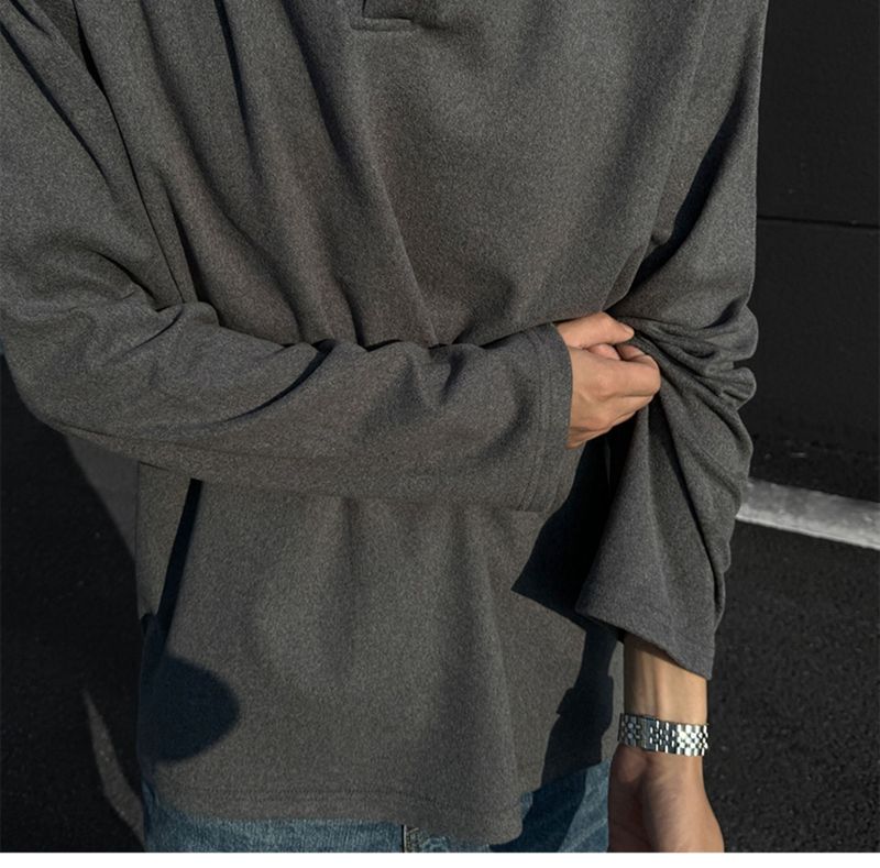 boy Boy Autumn Winter De Velvet V-Neck Sweatshirt Warm Inner Layer Base Shirt Long Sleeve T-Shirt Top Trendy Men's Cool Fashion_voghion.com