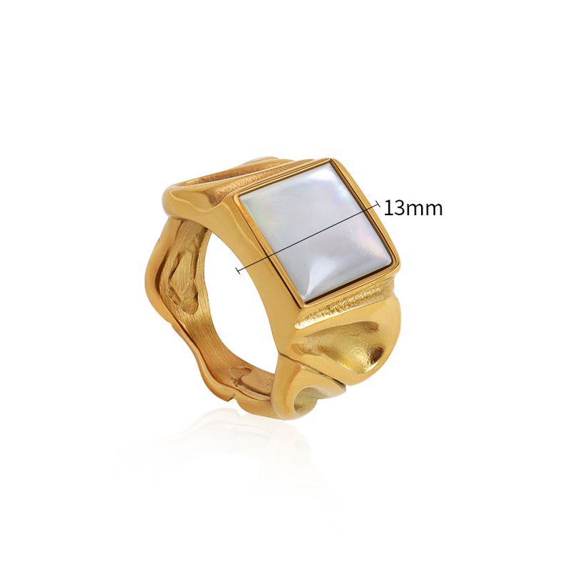 Anello in acciaio al titanio con conchiglia quadrata in metallo cubano atmosferico, edizione larga_voghion.com
