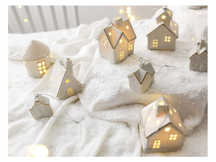 NUCHI Kleines Keramikhaus-Set, Anhänger, Weihnachtsbaum, hängende Ornamentdekoration_voghion.com
