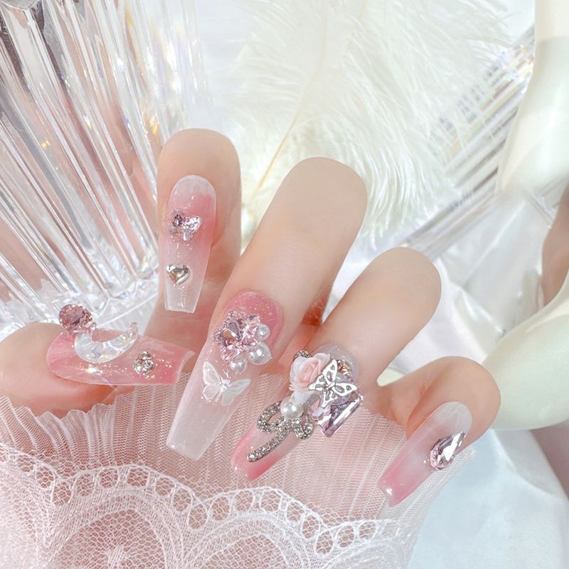 Reine manuelle Phototherapie-Versiegelung 10 Stück tragen Mondrose falsches Puder Rouge Schmetterling Nagelpflaster G8_voghion.com