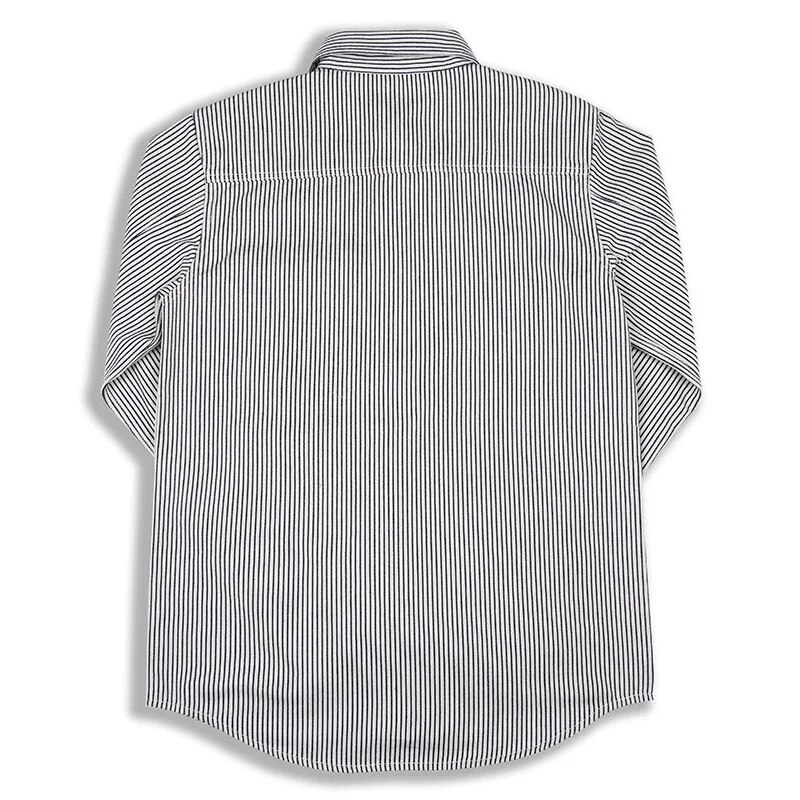 İlkbahar Sonbahar Kargo Gömlek Erkekler Uzun Kollu Çizgili Batı denim gömlek Safari Tarzı Askeri Erkek Gömlek Çok cepler Erkekler Tops_voghion.com