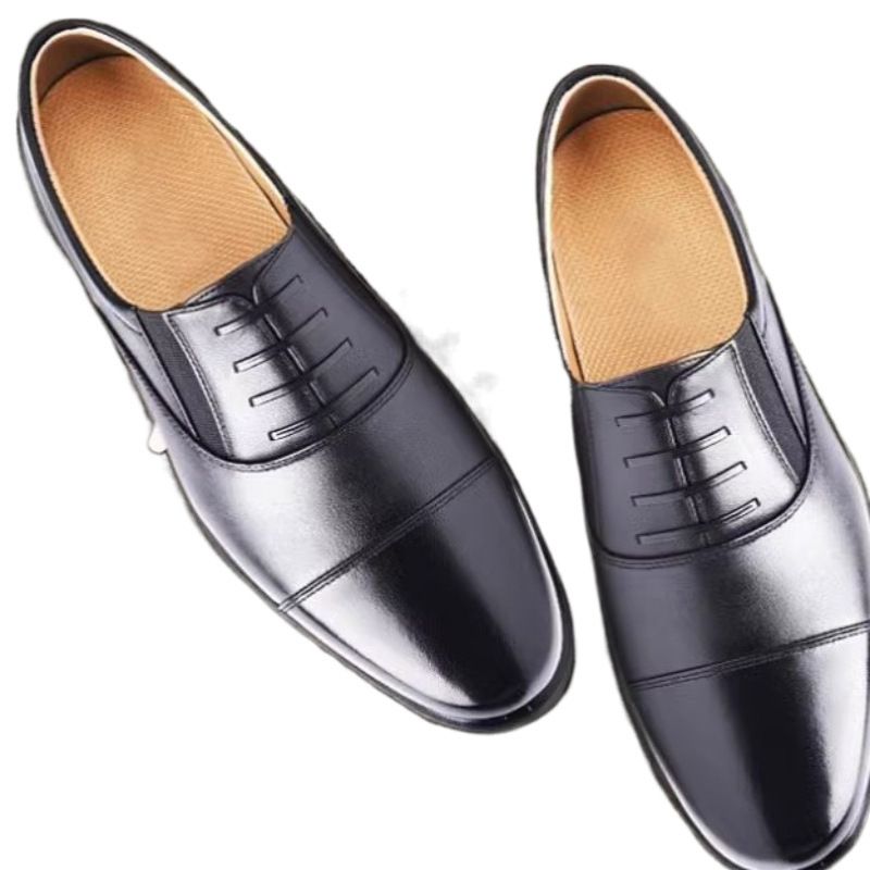 Formal Comfortable Men's Three-Joint Business Black Security Three-Section Head Wedding Cowhide Workwear Professional_voghion.com
