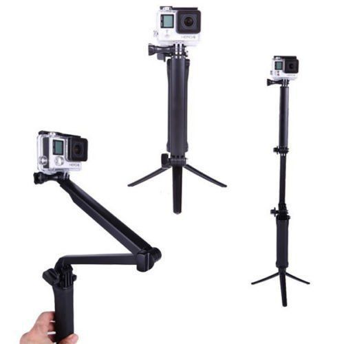 Folding three-way adjustable arm selfie stick GoPro accessories sports camera stand 3-way_voghion.com