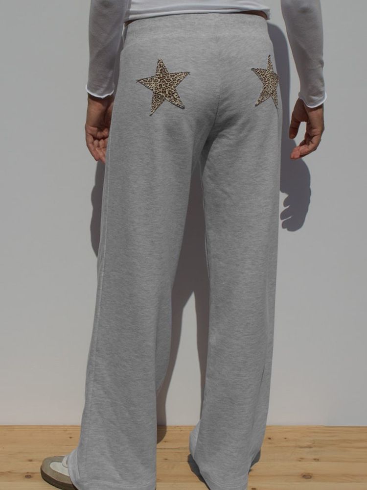 Ensemble de détente imprimé léopard – Pantalon de survêtement à bordure étoilée et haut bandeau (tailles S à L, tenue coordonnée 3 pièces)_voghion.com