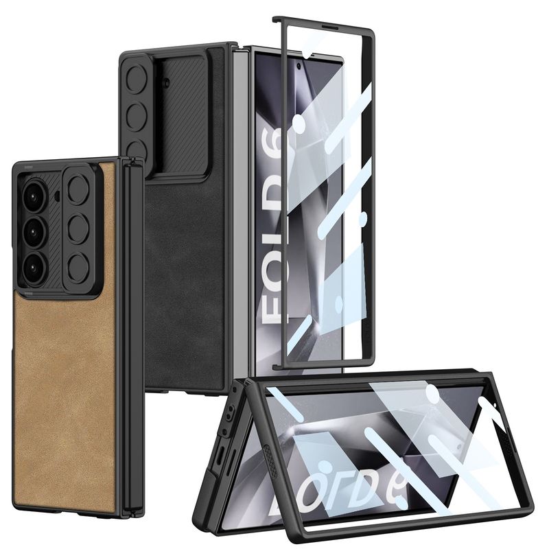 Applicable to Samsung Galaxy ZFold6 folding mobile phone case, push window case, film matte plain leather case, anti-drop mobile phone case._voghion.com