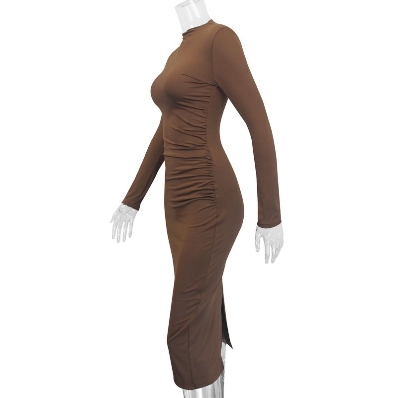 2024 herfst winter nieuwe grensoverschrijdende dames ronde hals mouw jurk, Europese en Amerikaanse sexy heup hing slim fit lange_voghion.com