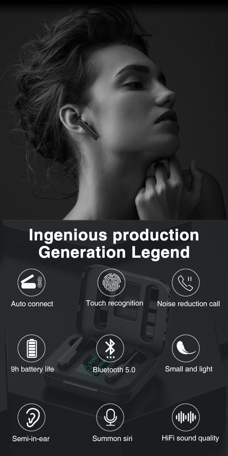 New Y50 Bluetooth Headset Tws5.0 True Wireless Heavy Bass in-ear Sports Music Q5 Headset_voghion.com