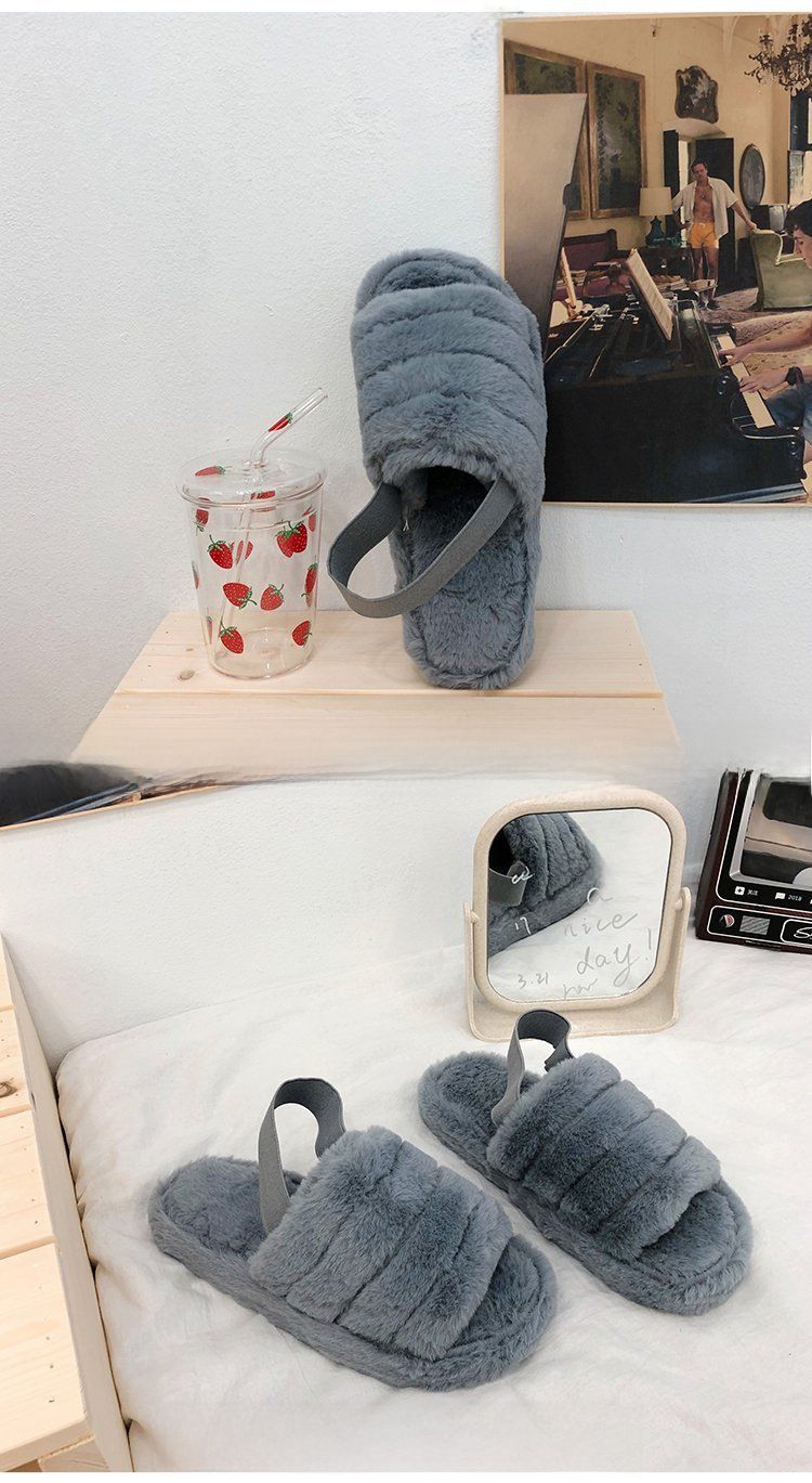 Foreign trade thick-soled plush slippers for women 2023 New 43 plus size flat home plush cotton slippers elastic band warm_voghion.com