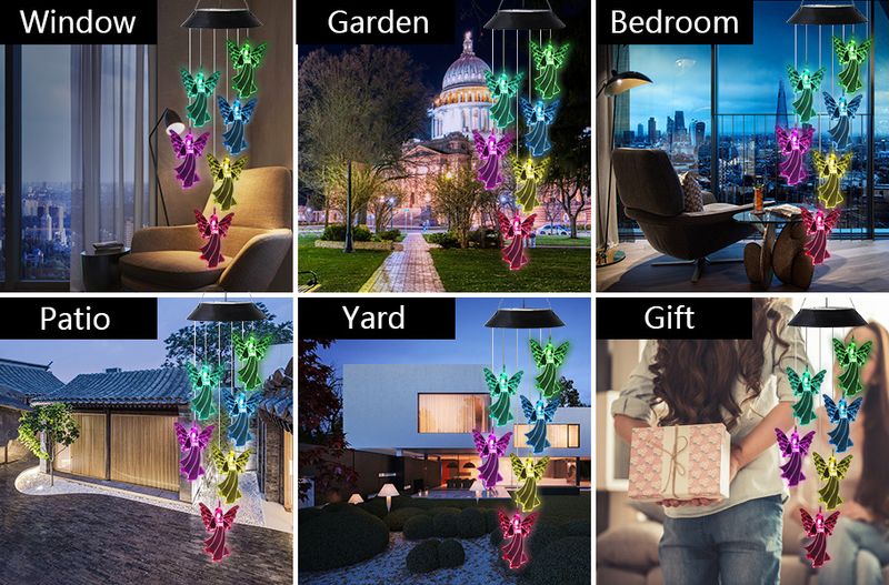 Carillon éolien féerique et solaire d'extérieur, luminaire décoratif coloré pour jardin ou parc_voghion.com