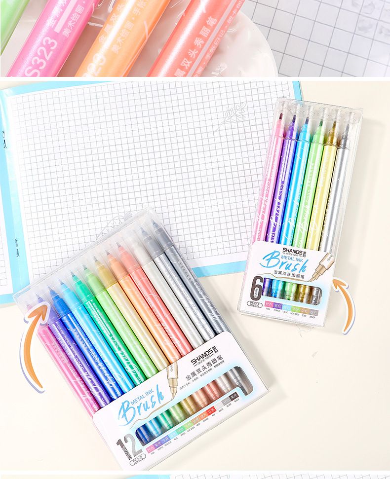 Dual Tip Calligraphy Brush Pens For Hand Lettering, Journaling & Art - Metallic Colors (6-Pack) - Soft Flexible Nib For Smooth Writing & Drawing_voghion.com