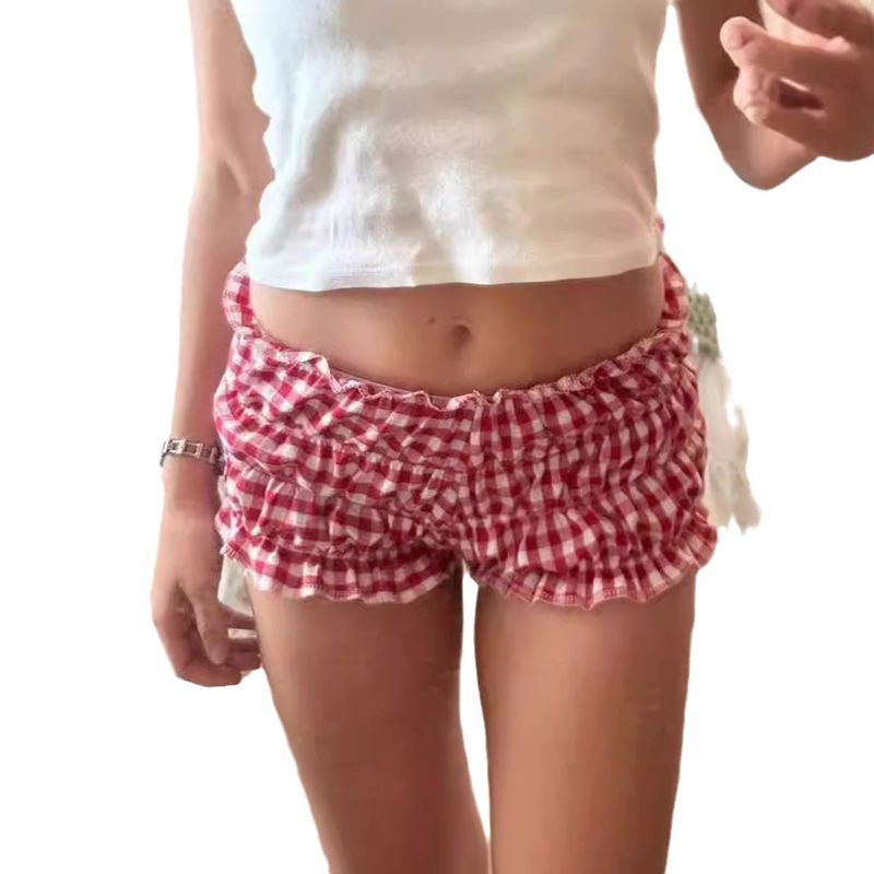Women's Clothing Casual Plaid Shorts Fashion Ruffled Sexy Low Waist Shorts Super Short_voghion.com