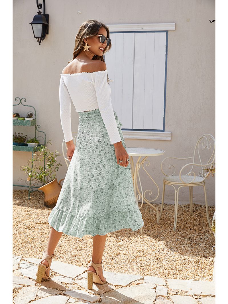 Women's printed strap slit big swing skirt with lining _voghion.com