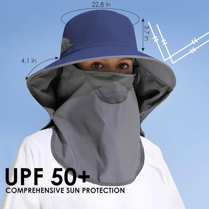 Outdoor Sun Hat Detachable Neck Face Flap UPF 50+UV Protection Visor Fishing Hats With Neck Flap For Men & Women_voghion.com