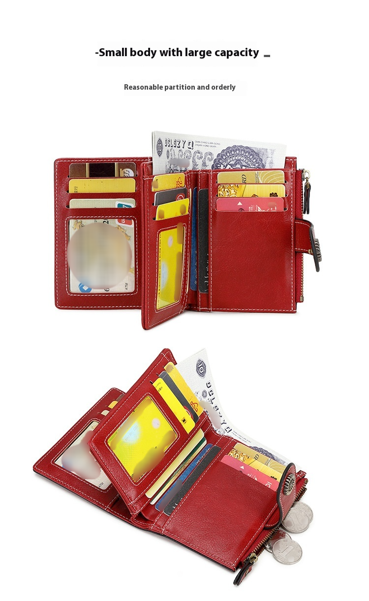 New RFID Anti-theft Brush Women's Wallet Multi Card Buckle Wallet European And American Fashion Short Zipper Wallet_voghion.com