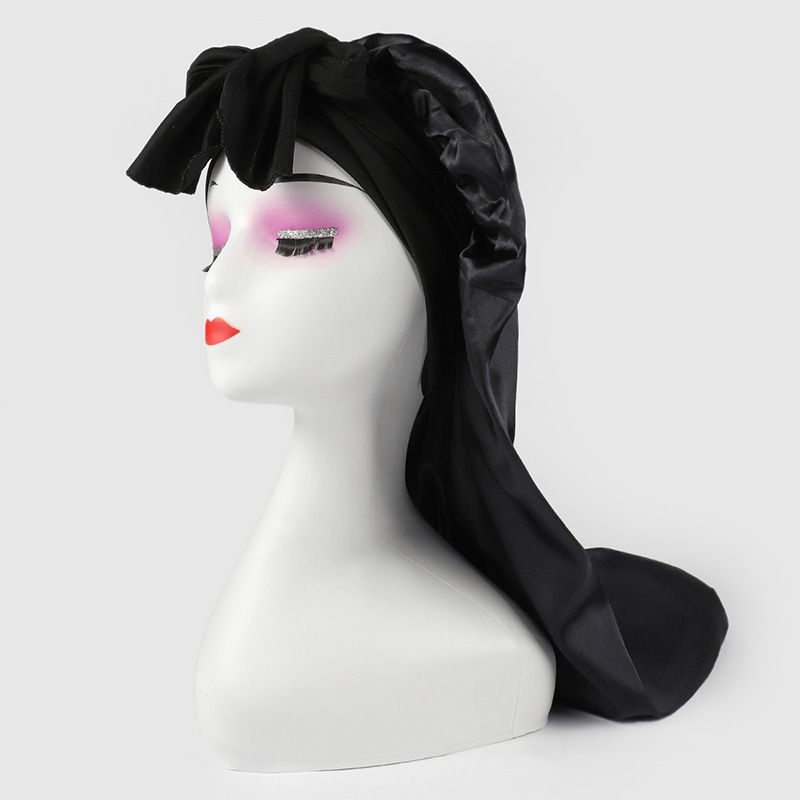 Damen-Nachtmütze aus hochelastischem, langem Satin-Schlauch, neue Kopftuchmütze mit Fliege, Schönheits-Dauerwellen-Haarpflege-Kappe_voghion.com