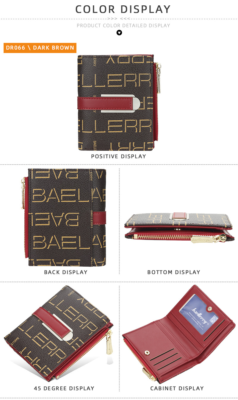 Baellerry Damen-Geldbörse im kurzen Stil, bedruckt, mehrere Kartenfächer, Münzgeldbörse mit Druckknopf, modischer Kartenhalter mit Reißverschluss für Frauen_voghion.com