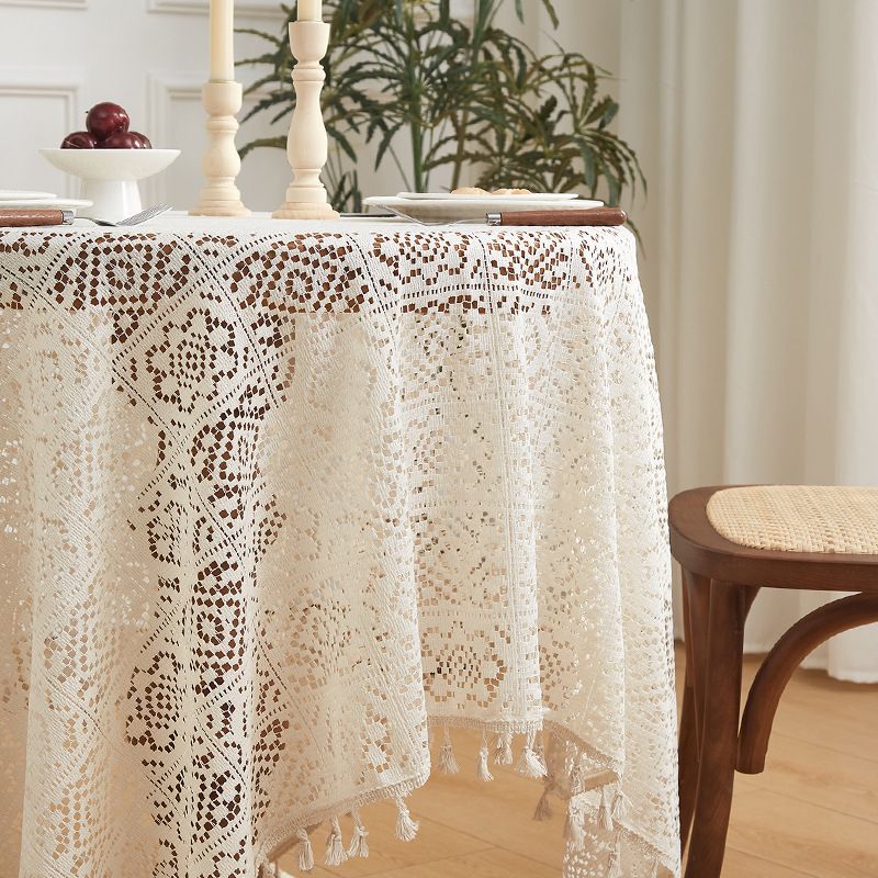 Nappe vintage américaine en dentelle au crochet – Housse rectangulaire en polycoton faite main pour tables à manger et tables basses (motif losange, plusieurs tailles)_voghion.com