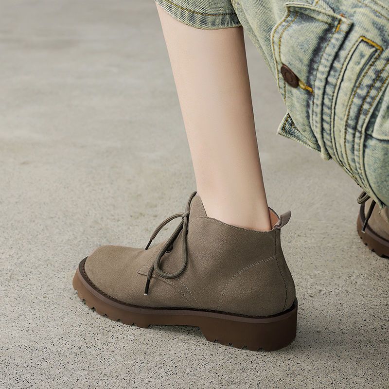 2025 New Lace-up Short For Women Spring And Autumn Single Heel Loafers Thick Sole Ankle British Style Martin Boots_voghion.com