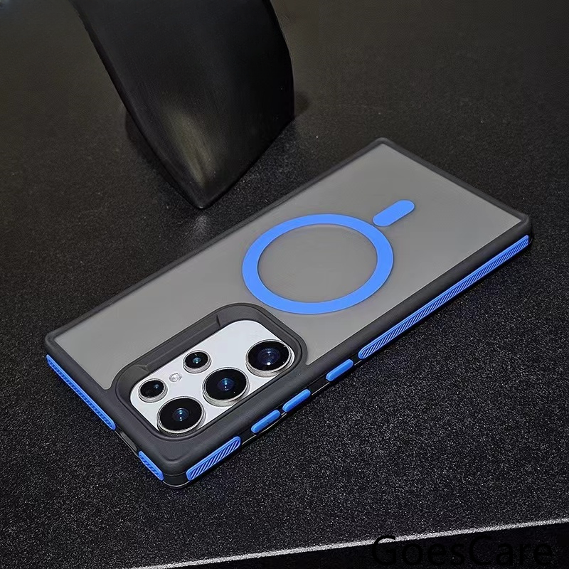 Matte Magsafe-Telefonhülle für Samsung Galaxy S23 S22 S24 Ultra Plus, stilvolle magnetische kabellose Ladeabdeckung mit farbiger Lünette_voghion.com