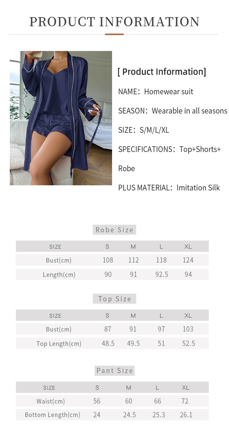 Abbigliamento da donna, pigiama in seta ghiaccio per donna, pantaloncini con bretelle, pigiama, set da tre pezzi, comodo e indossabile all'esterno come abbigliamento per la casa_voghion.com