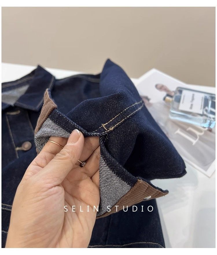 Giacca in denim oversize da donna - Stile boyfriend retrò, blu scuro, vestibilità comoda, cappotto casual unisex per l'autunno_voghion.com