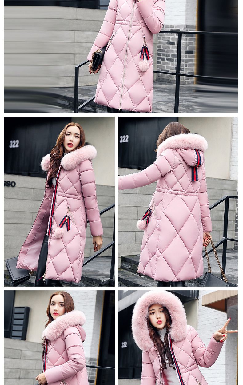 Cappotto lungo invernale da donna con collo in pelliccia - Piumino spesso in cotone - Soprabito caldo lungo fino al ginocchio per il freddo - Rosso/Nero/Rosa/Borgogna (S-XXXL)_voghion.com