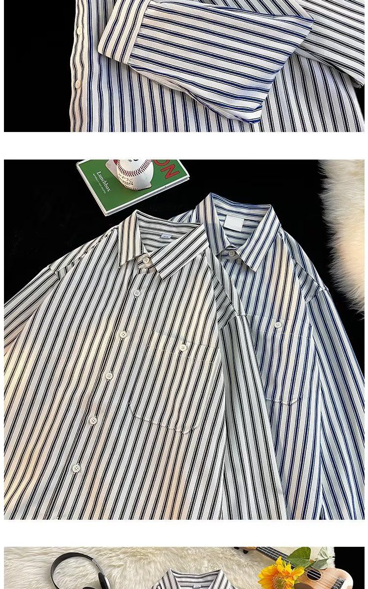 Tokyo Ghostlines – Oversized Vertical Stripe Shirt (Unisex V-Neck For Late-Night Ramen & Underground Zine Swaps)_voghion.com
