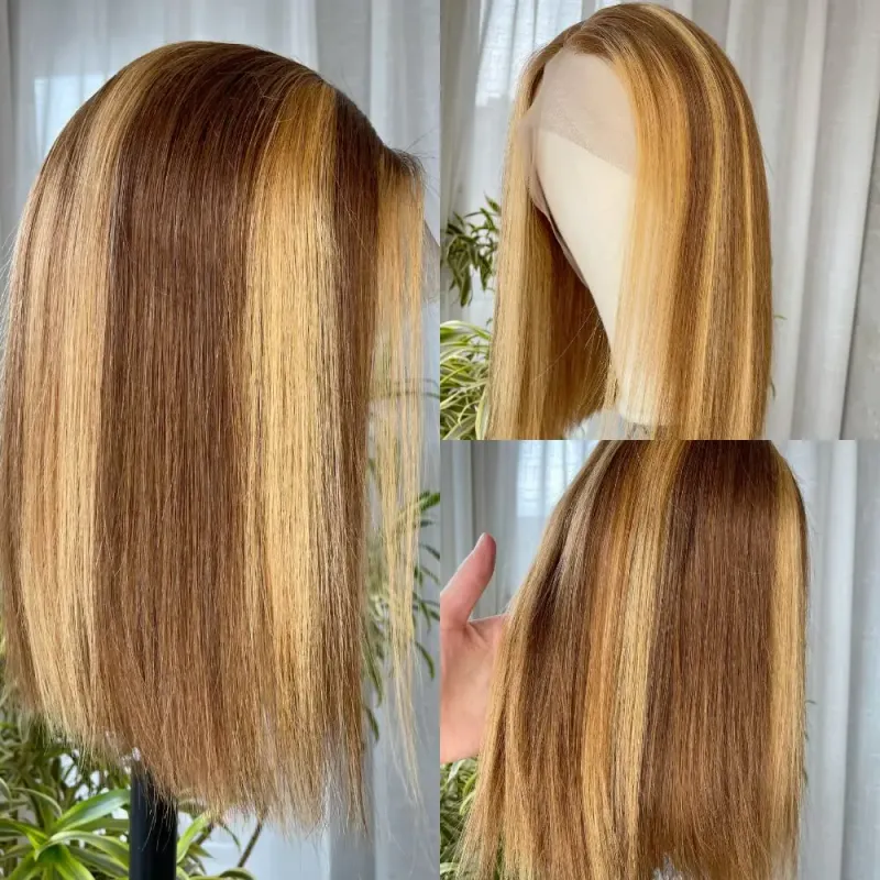 Parrucca Bob Parrucca Frontale in Pizzo Biondo Miele Capelli Umani 13x4 HD Parrucca Frontale in Pizzo Parrucche Bob per Donne_voghion.com