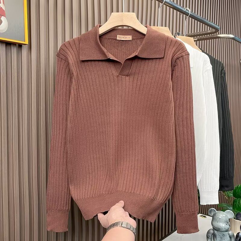 New autumn and winter fashion versatile casual knitted sweater temperament long sleeved knitted sweater simple design_voghion.com
