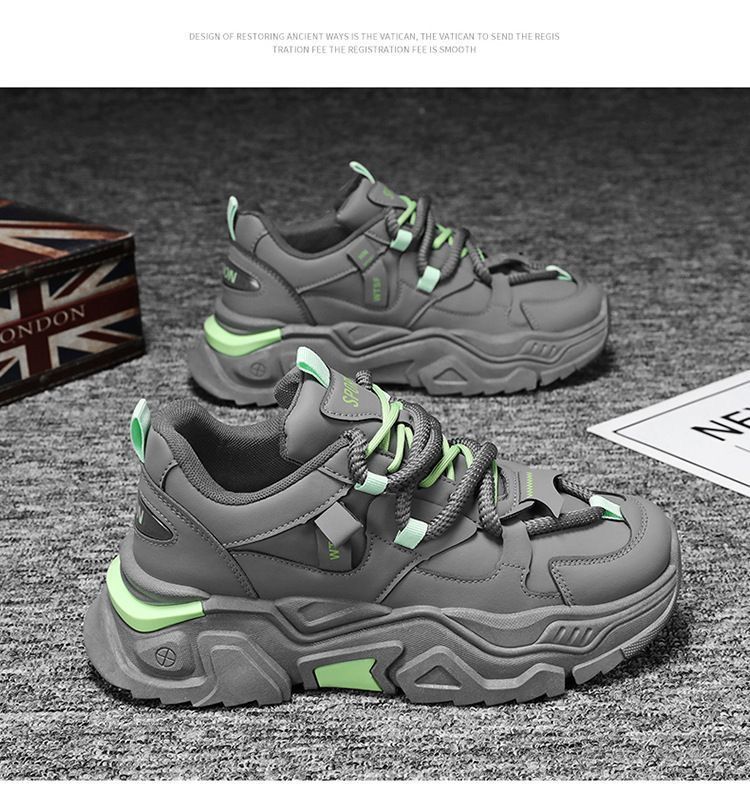 Sneakers casual da uomo con design traspirante e aumento di altezza, scarpe basse alla moda, punta arrotondata, tomaia in PU, comoda soletta in EVA, stile con lacci_voghion.com