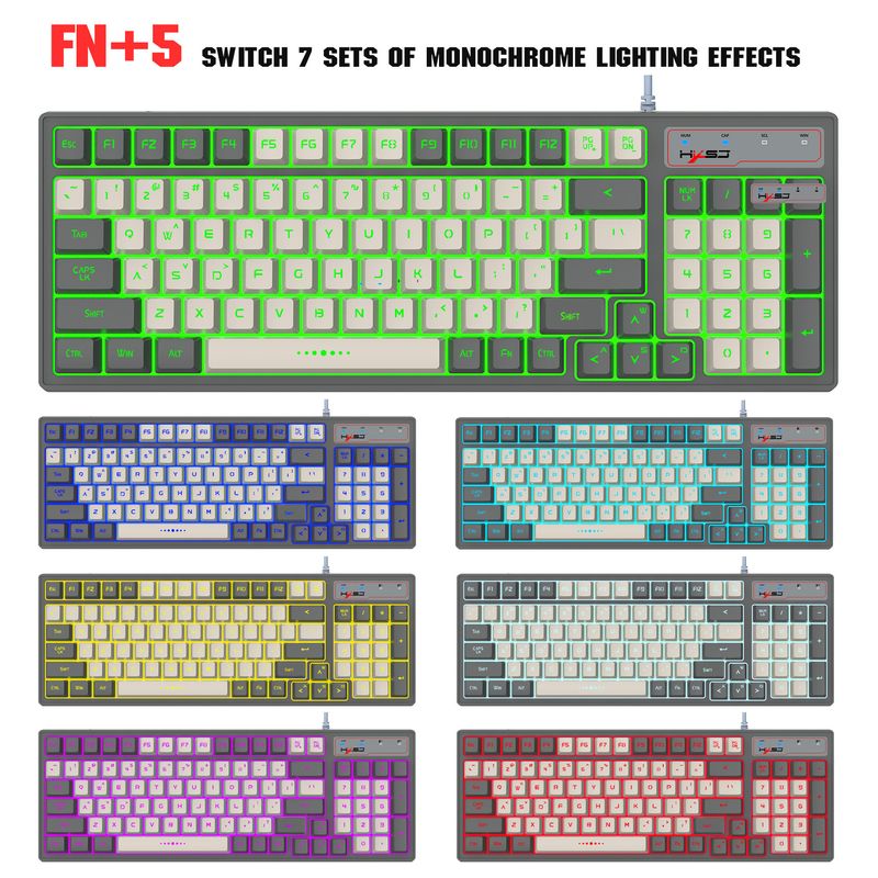 Tastiera da gioco cablata 2025 con 96 tasti, colore grigio bianco, retroilluminata RGB, per giochi_voghion.com