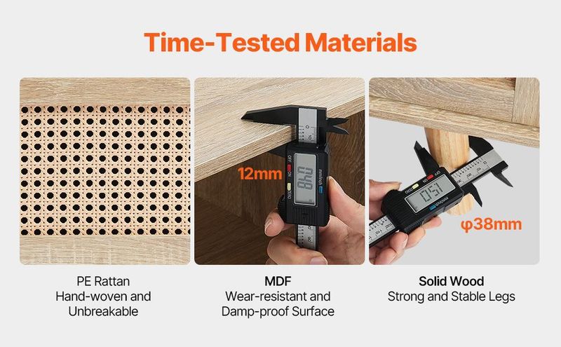 VEVOR Rattan Coffee Table, Mid Century Coffee Table, Rectangle Wood Coffee Table, 42 Inch Modern Boho Style Two Layers Storage Coffee Table, For Living Room, Bedroom & Small Spaces_voghion.com